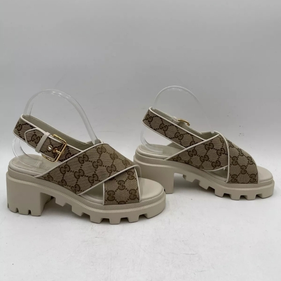 Gucci Women's GG Supreme Lug Sole Slingback Sandals Beige Size 38 - Picture 2 of 8